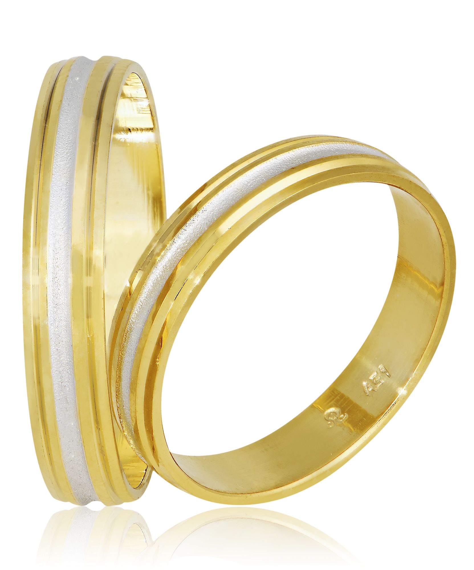 Βέρες γάμου απο χρυσό 3mm λουστρέ με σαγρέ λευκόχρυσο αυλάκι στο κέντρο (code Sxx2)